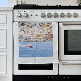 Greece Collection: Hydra Port Linen Tea Towel
