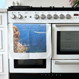 Greece Collection: Santorini Boats Linen Tea Towel