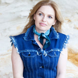 French Silk Scarf in Green Blue Sea
