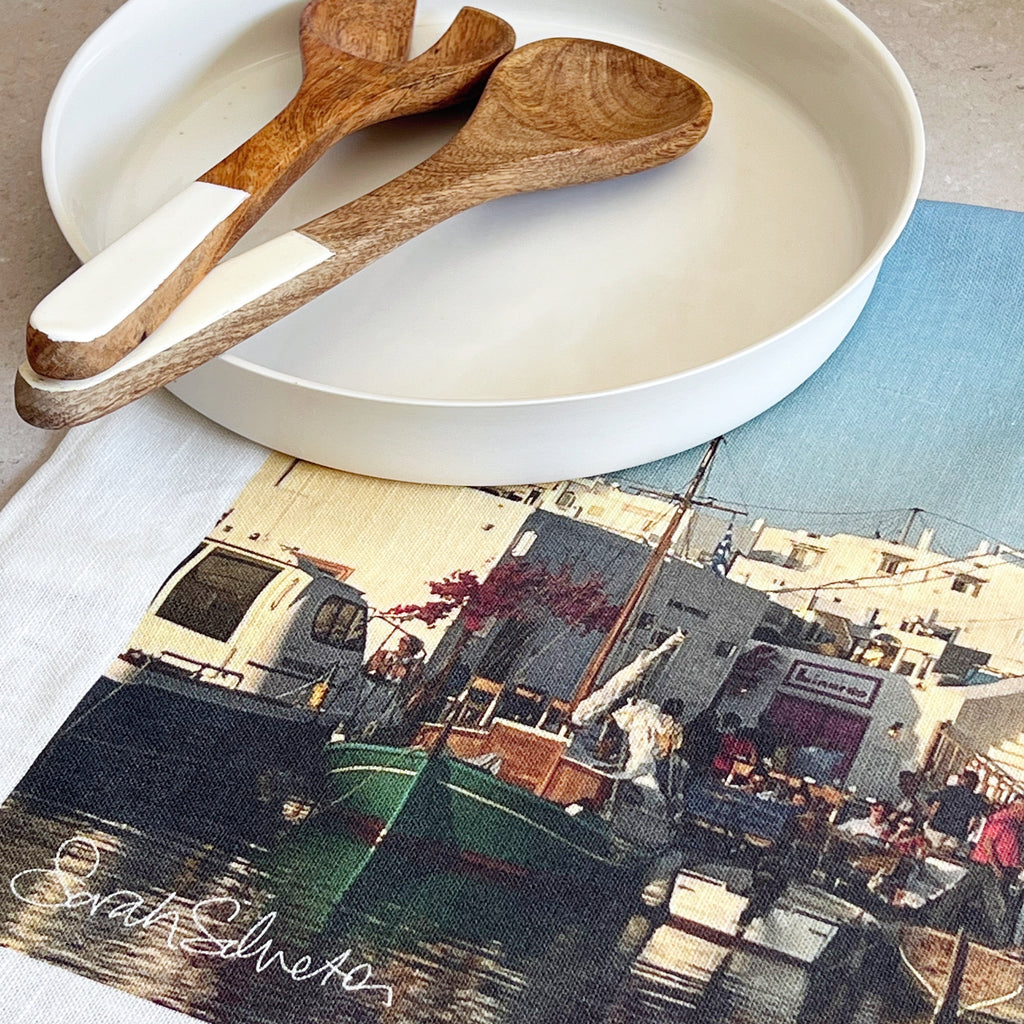 Greece Collection: Naoussa Port Paros Linen Tea Towel