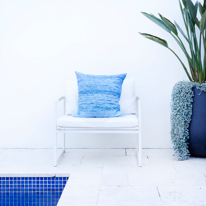 blue ocean photo on linen cushion