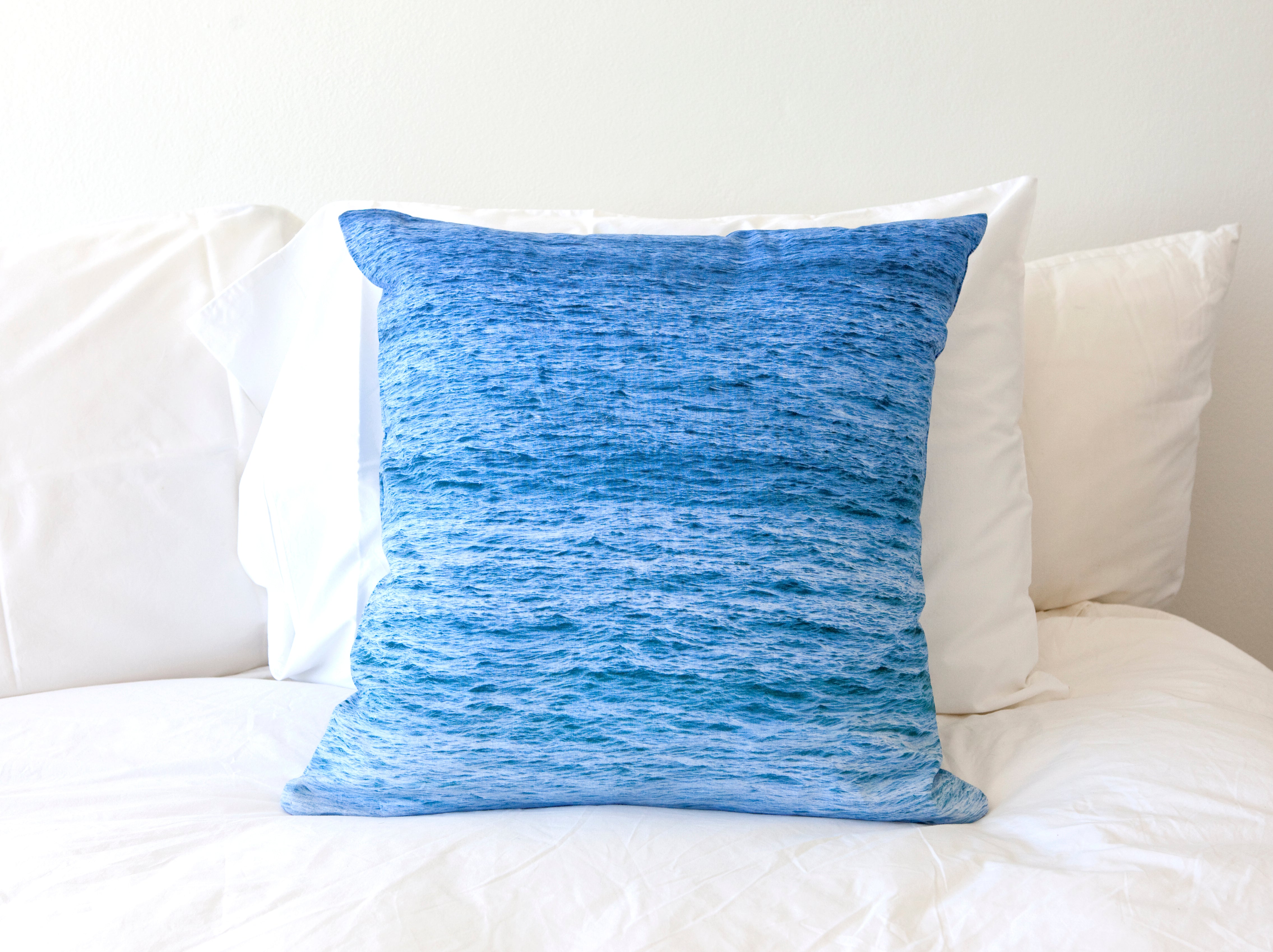 blue ocean photo on linen cushion